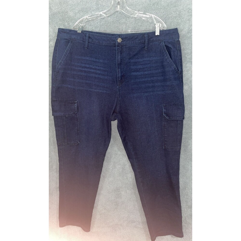 Terra & Sky‎ Womens Jeans 22W Blue Cargo Skinny Stretch Dark Wash Pockets Denim